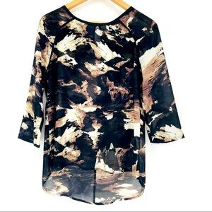 Mossimo Black abstract art-to-wear office corpcore long sleeve tunic shirt